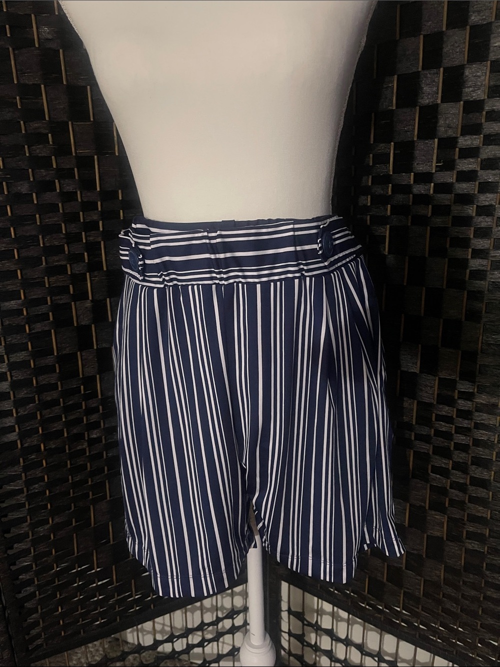 Robert Louis Navy and White Vertical-Stripe Bermuda Shorts